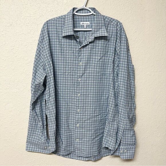 Peter Millar Long Sleeve Button Down Blue Plaid Men’s Size XL Cotton Spandex - Picture 1 of 6